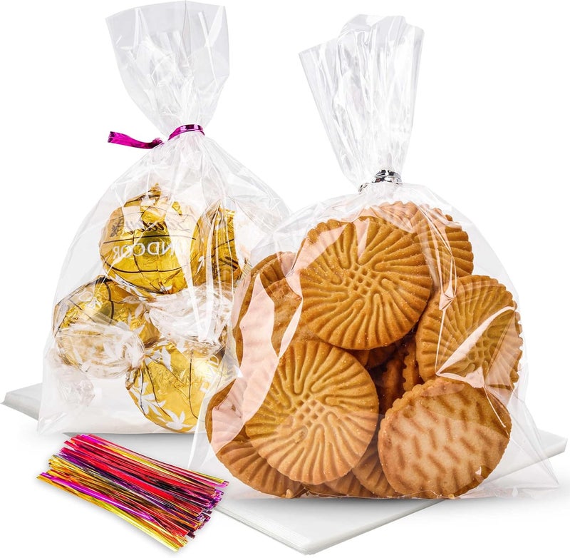 LOKQING LOKIQNG Cellophane Bags Plastic Treat Bag Clear Cookie Candy Bags with Twist Ties for Party Favor Bag(200PACK, 4x6inch) - Image 1
